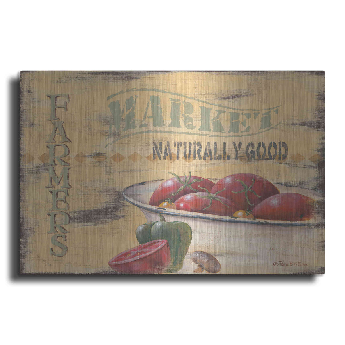 Luxe Metal Art 'Farmer's Market, Naturally Good' by Pam Britton, Metal Wall Art