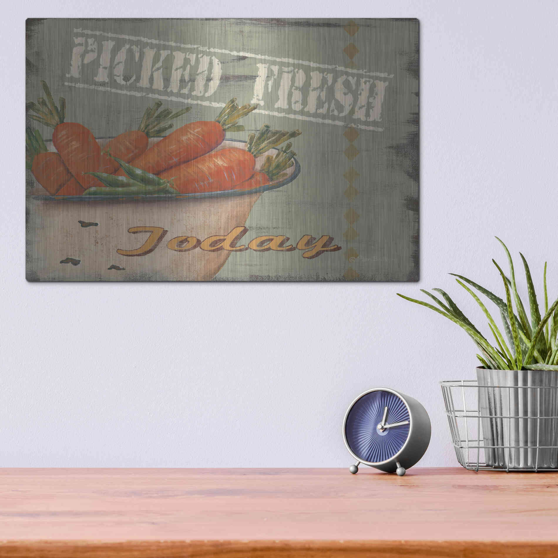 Luxe Metal Art 'Picked Fresh' by Pam Britton, Metal Wall Art,16x12