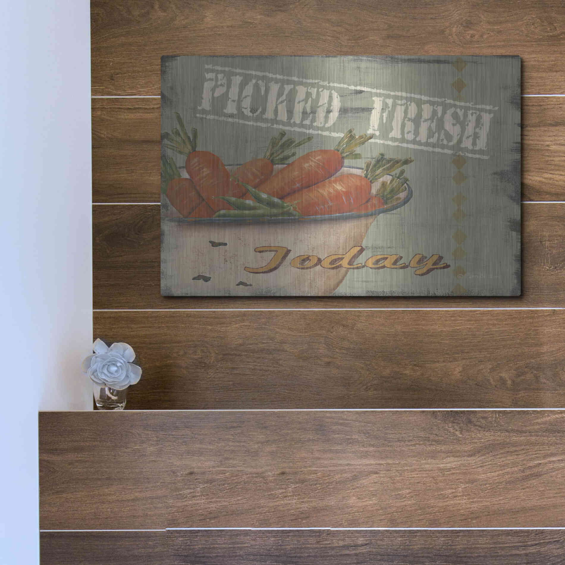 Luxe Metal Art 'Picked Fresh' by Pam Britton, Metal Wall Art,16x12