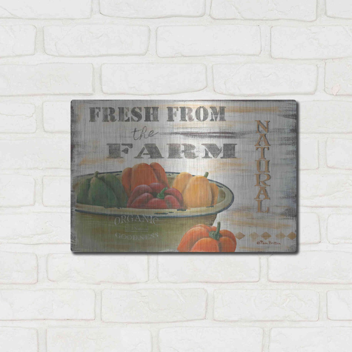 Luxe Metal Art 'Fresn From the Farm, Natural' by Pam Britton, Metal Wall Art,16x12