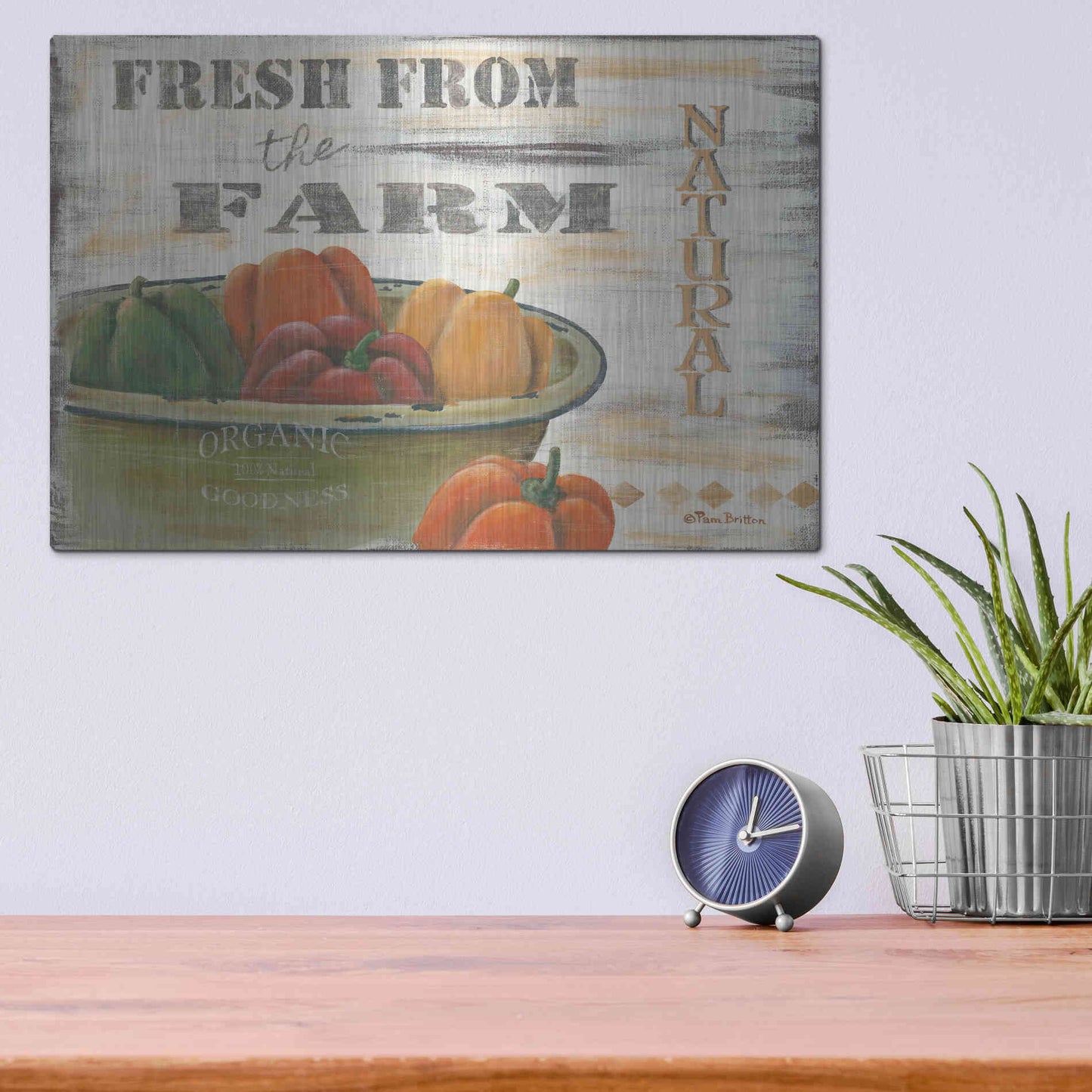 Luxe Metal Art 'Fresn From the Farm, Natural' by Pam Britton, Metal Wall Art,16x12