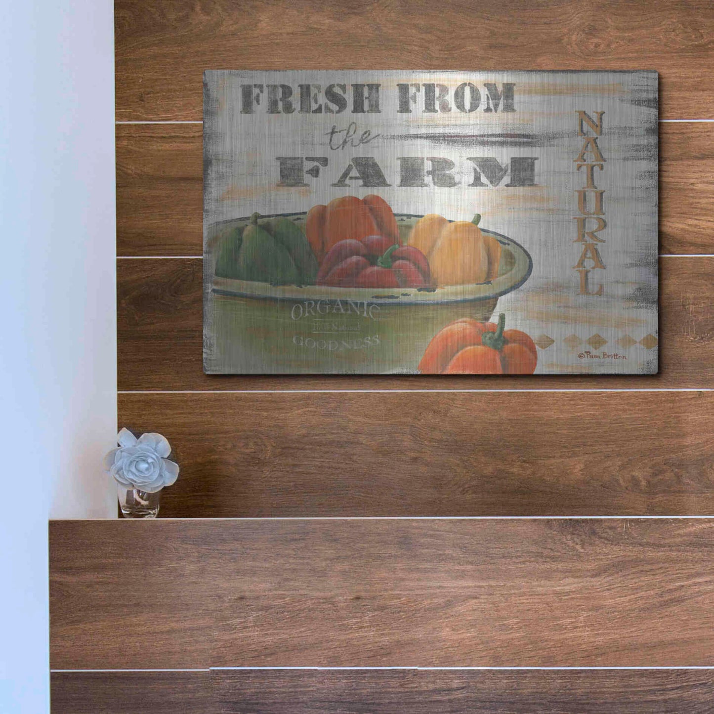Luxe Metal Art 'Fresn From the Farm, Natural' by Pam Britton, Metal Wall Art,16x12