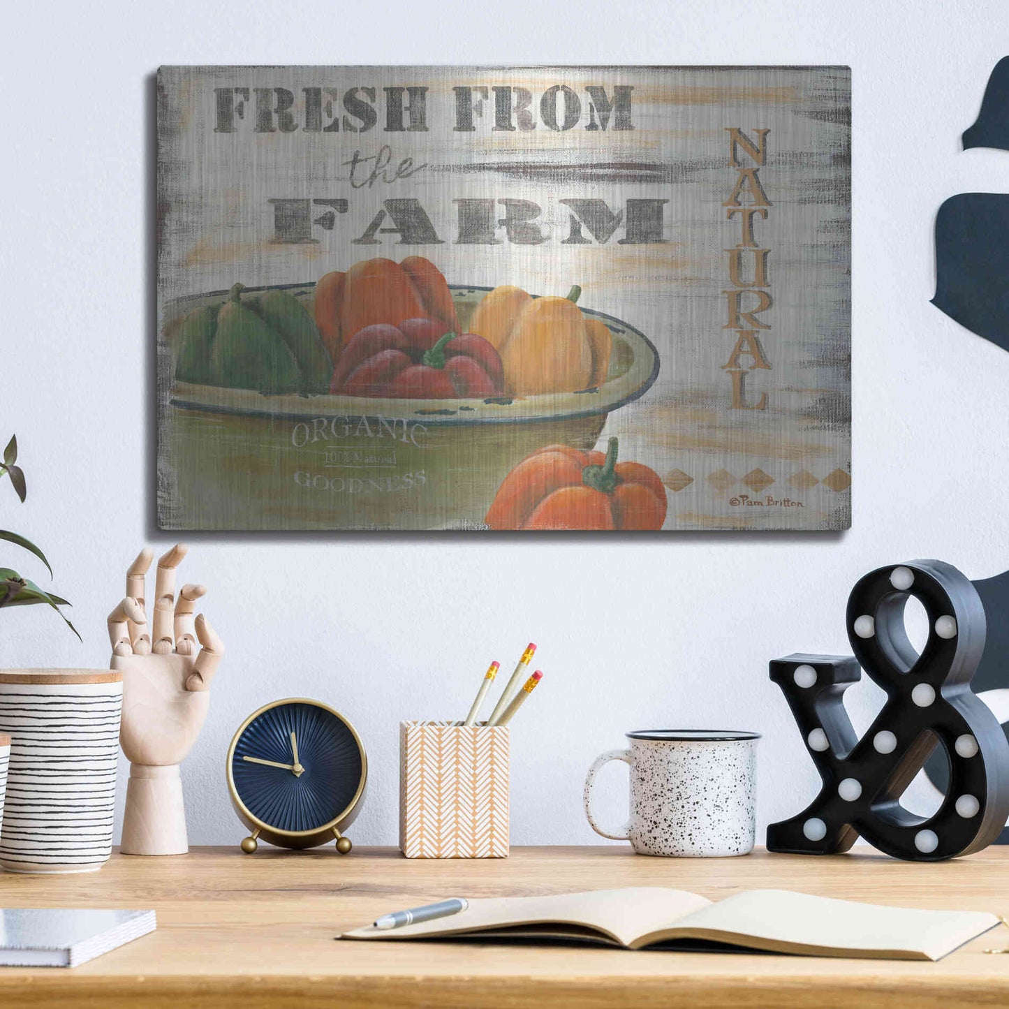 Luxe Metal Art 'Fresn From the Farm, Natural' by Pam Britton, Metal Wall Art,16x12