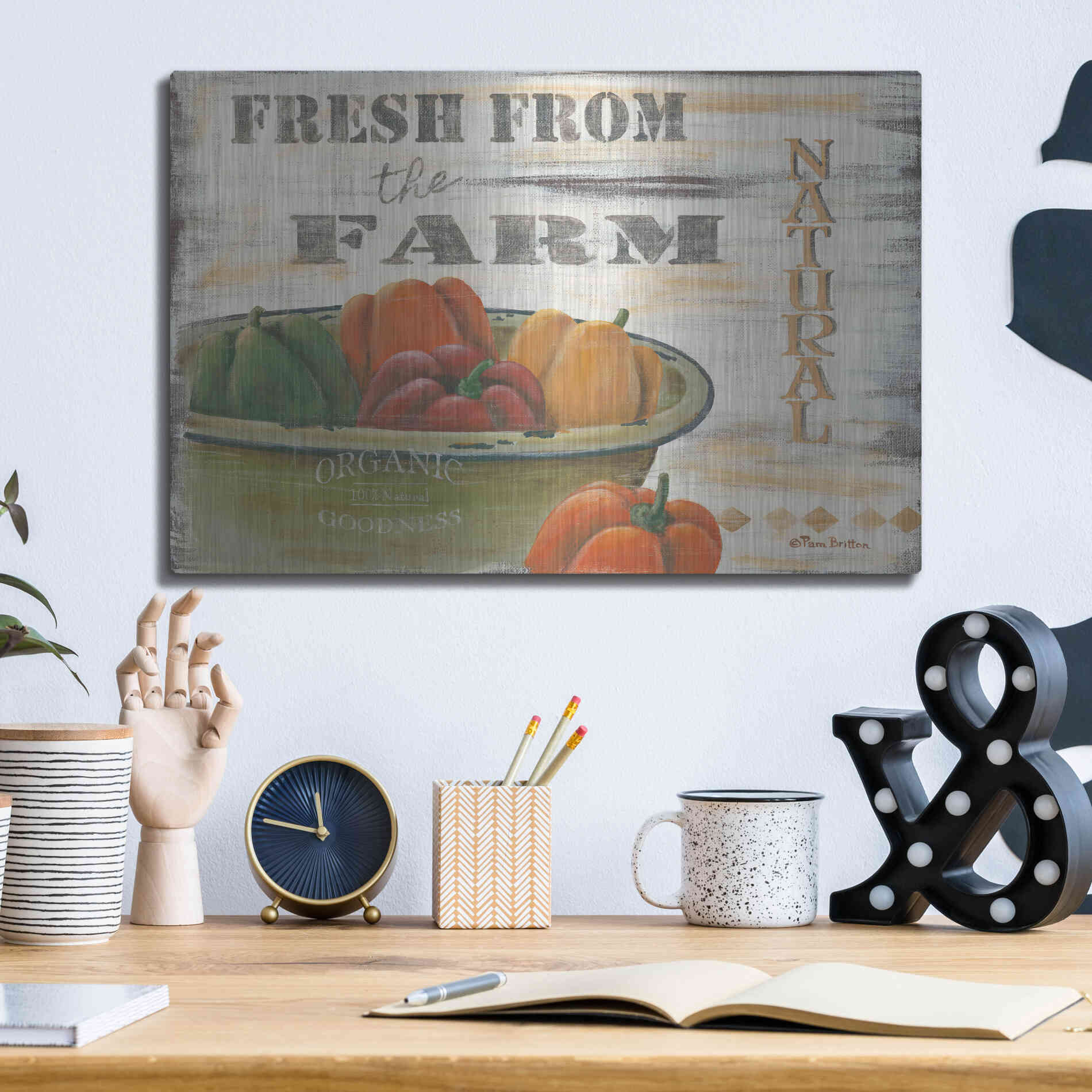Luxe Metal Art 'Fresn From the Farm, Natural' by Pam Britton, Metal Wall Art,16x12