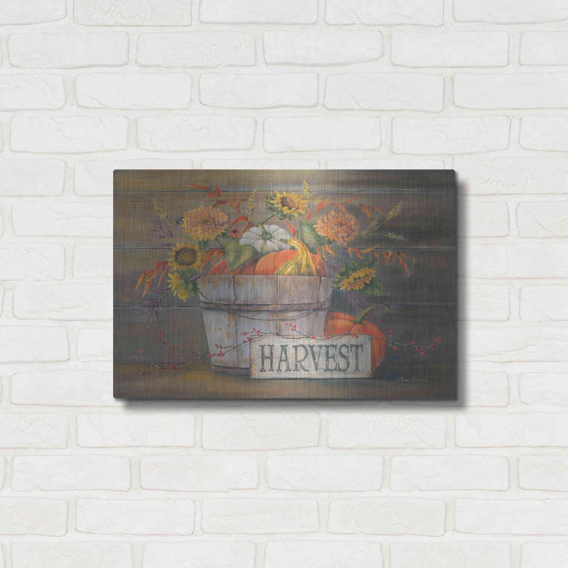 Luxe Metal Art 'Fall Harvest Bucket' by Pam Britton, Metal Wall Art,24x16