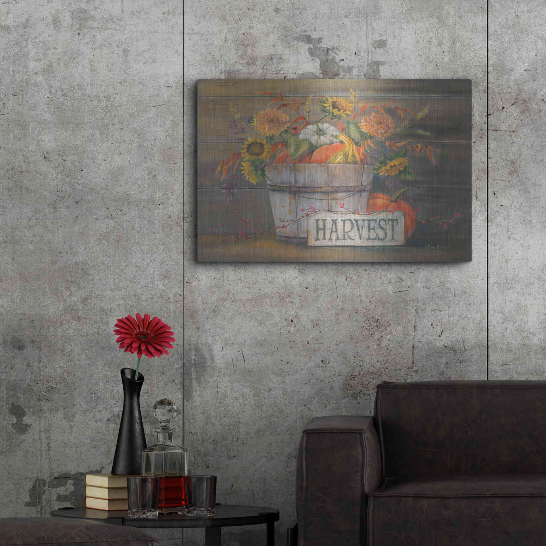 Luxe Metal Art 'Fall Harvest Bucket' by Pam Britton, Metal Wall Art,36x24