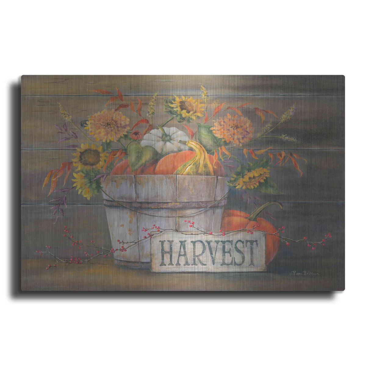 Luxe Metal Art 'Fall Harvest Bucket' by Pam Britton, Metal Wall Art