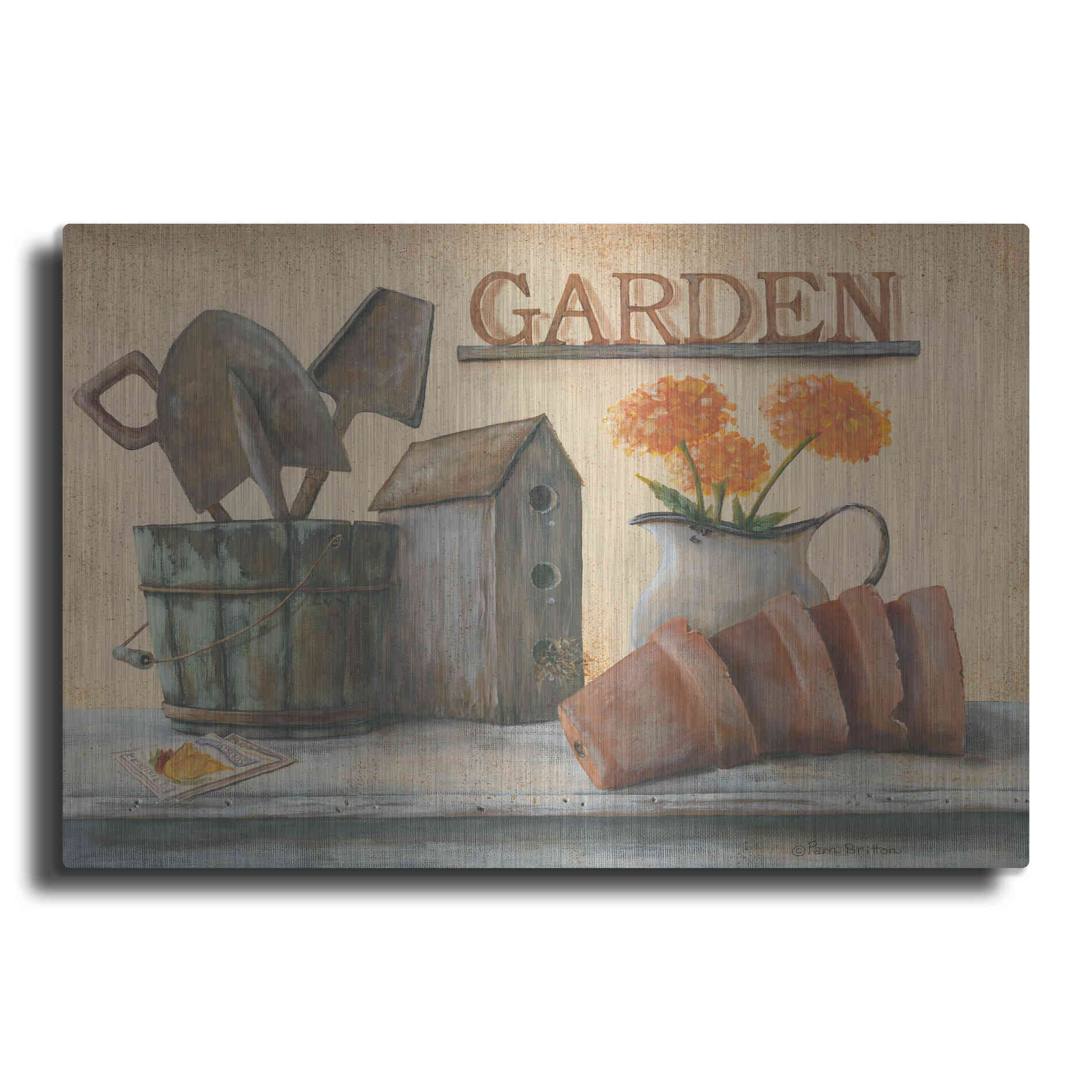 Luxe Metal Art 'Garden Shelf II' by Pam Britton, Metal Wall Art