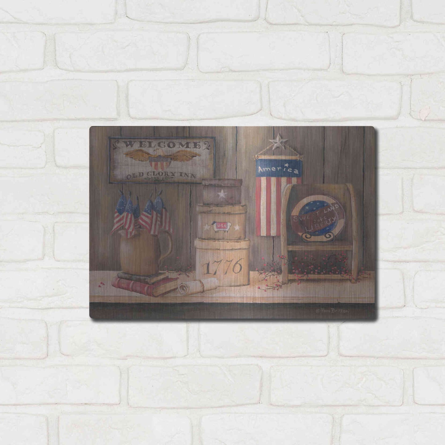 Luxe Metal Art 'Sweet Land of Liberty' by Pam Britton, Metal Wall Art,16x12