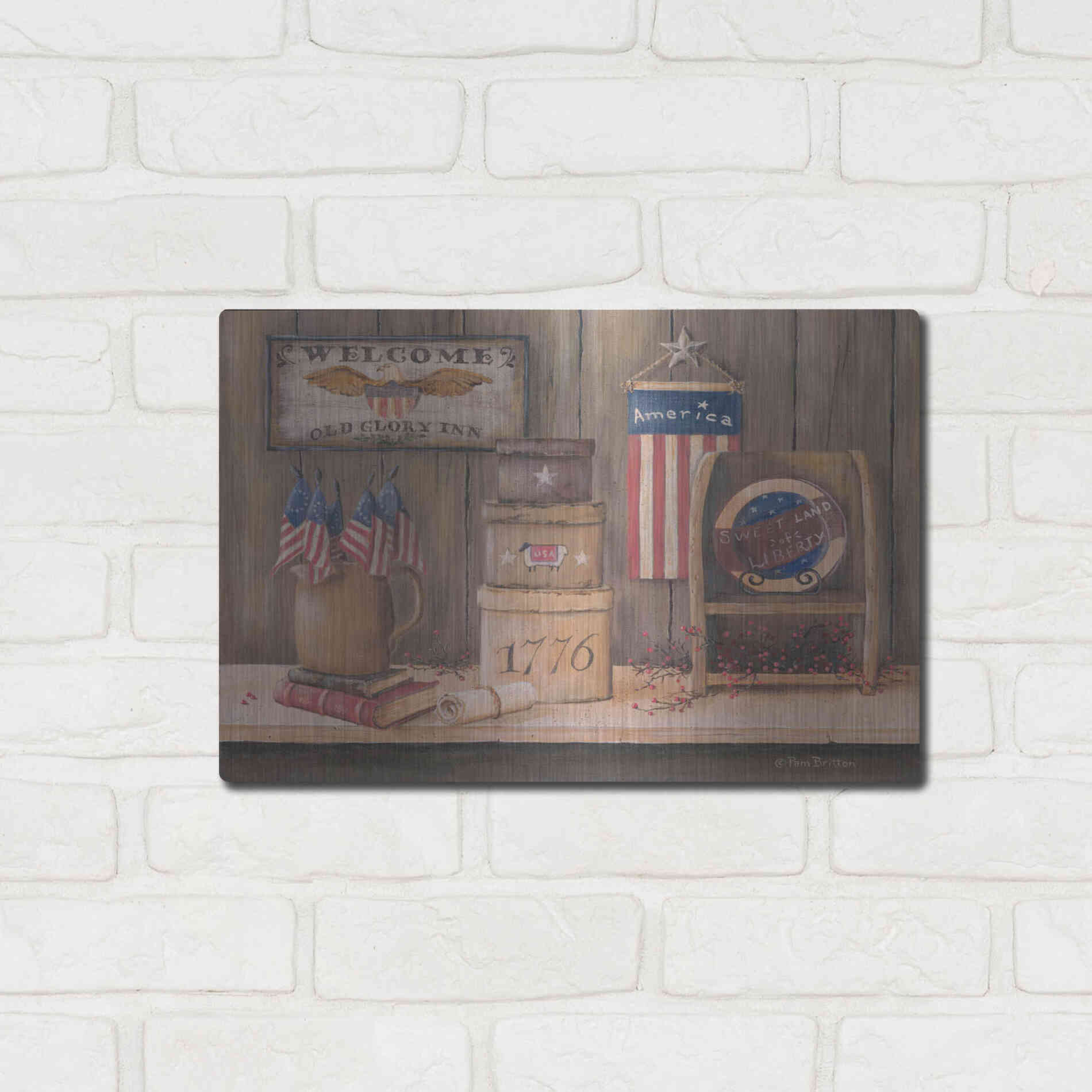 Luxe Metal Art 'Sweet Land of Liberty' by Pam Britton, Metal Wall Art,16x12