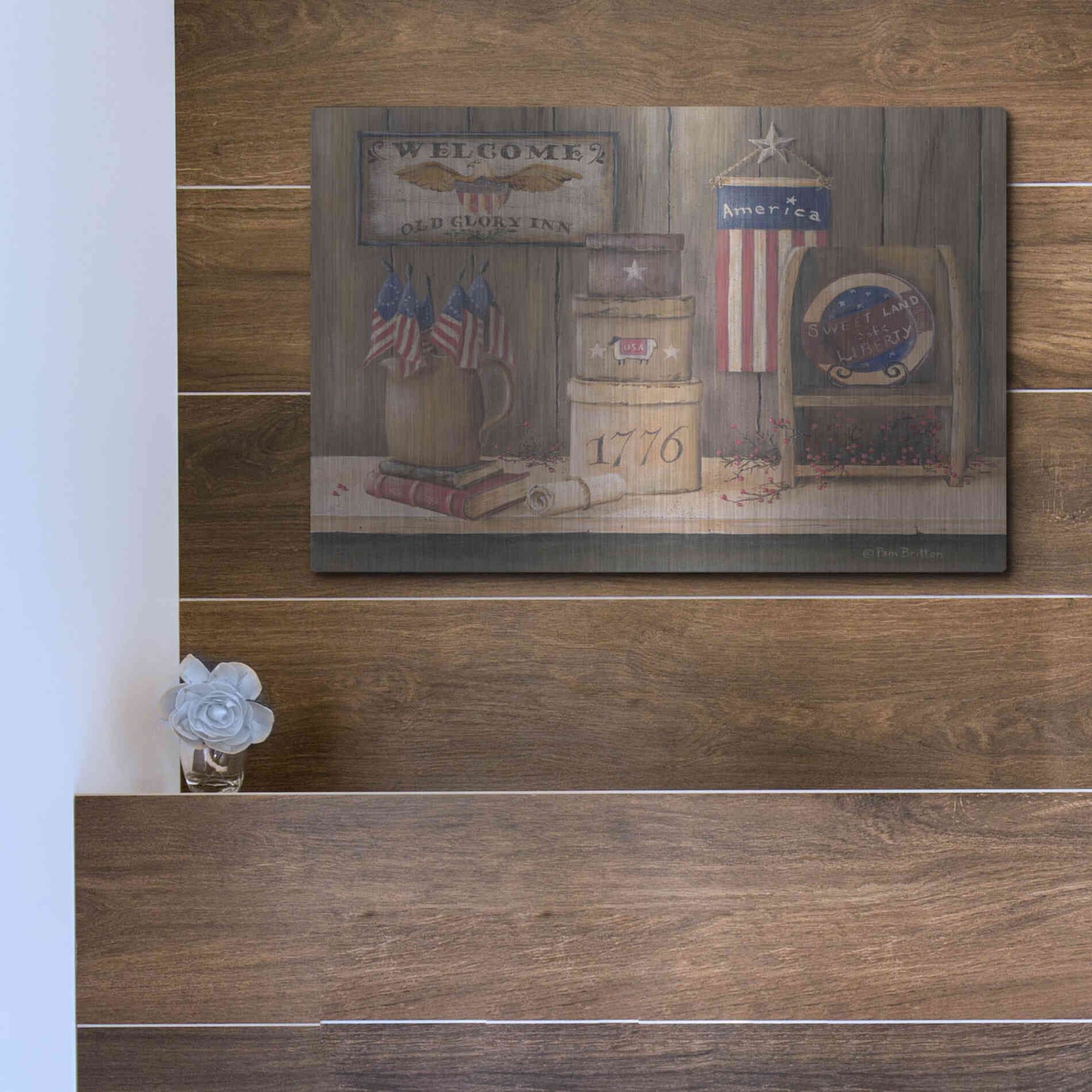 Luxe Metal Art 'Sweet Land of Liberty' by Pam Britton, Metal Wall Art,16x12