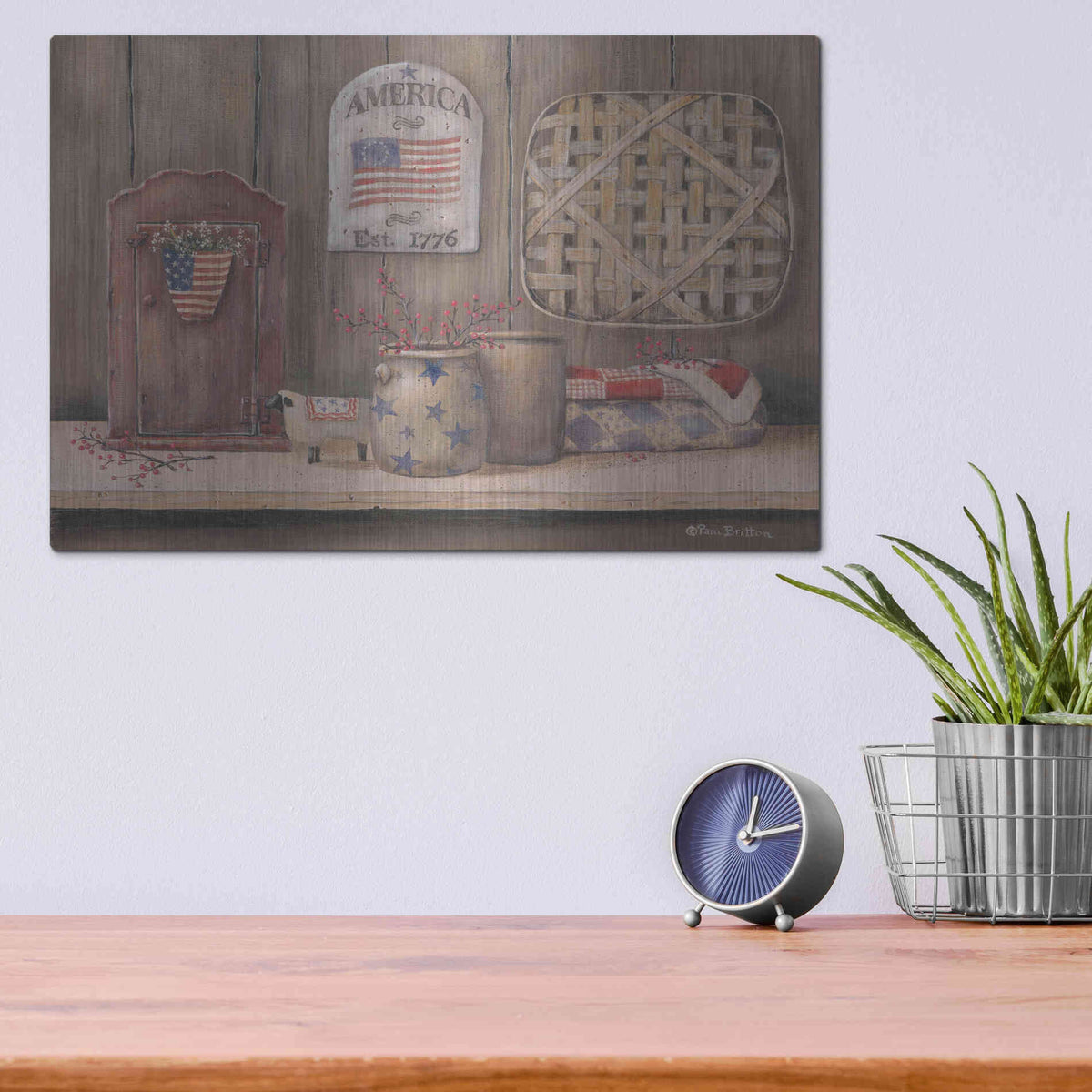 Luxe Metal Art 'America Est. 1776' by Pam Britton, Metal Wall Art,16x12