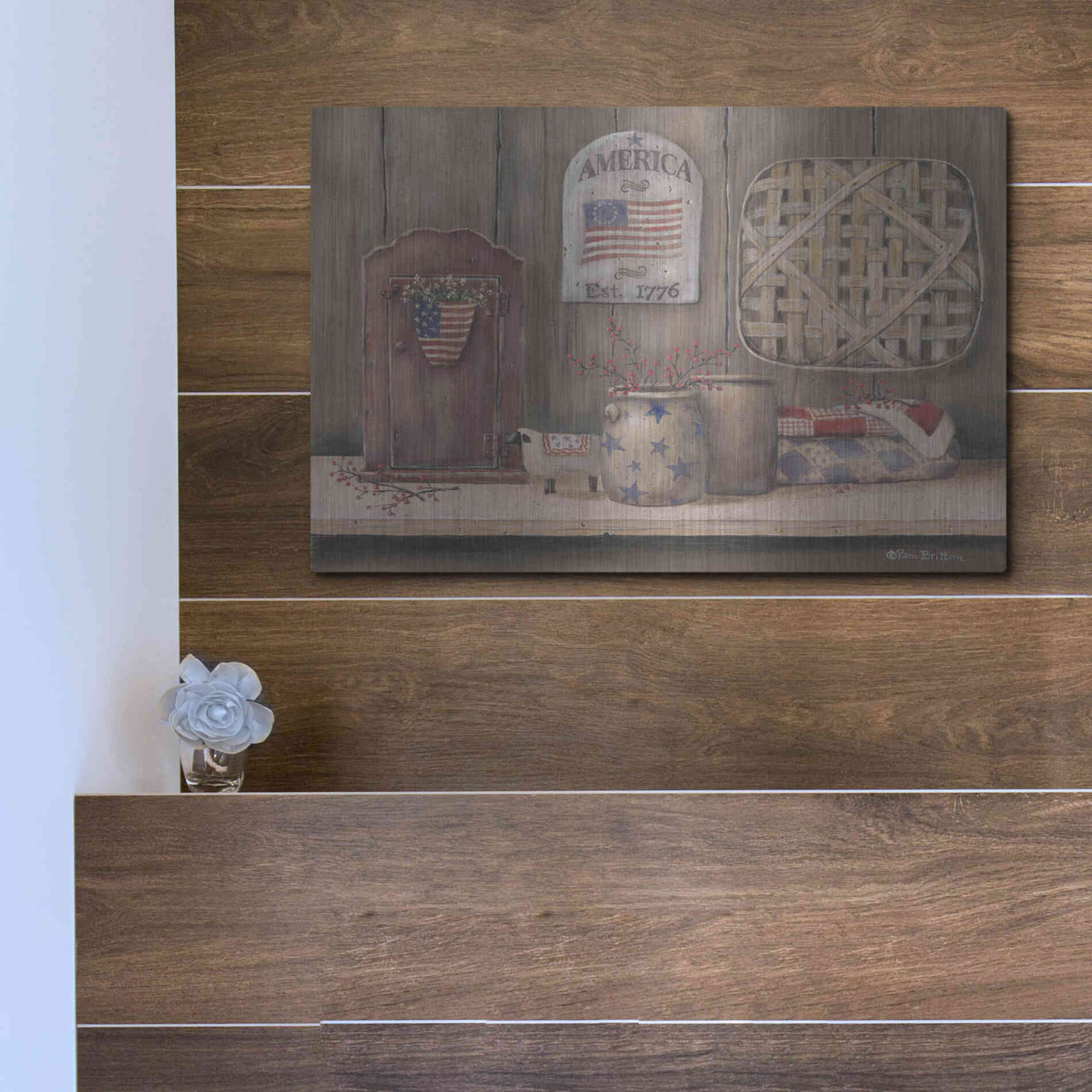 Luxe Metal Art 'America Est. 1776' by Pam Britton, Metal Wall Art,16x12