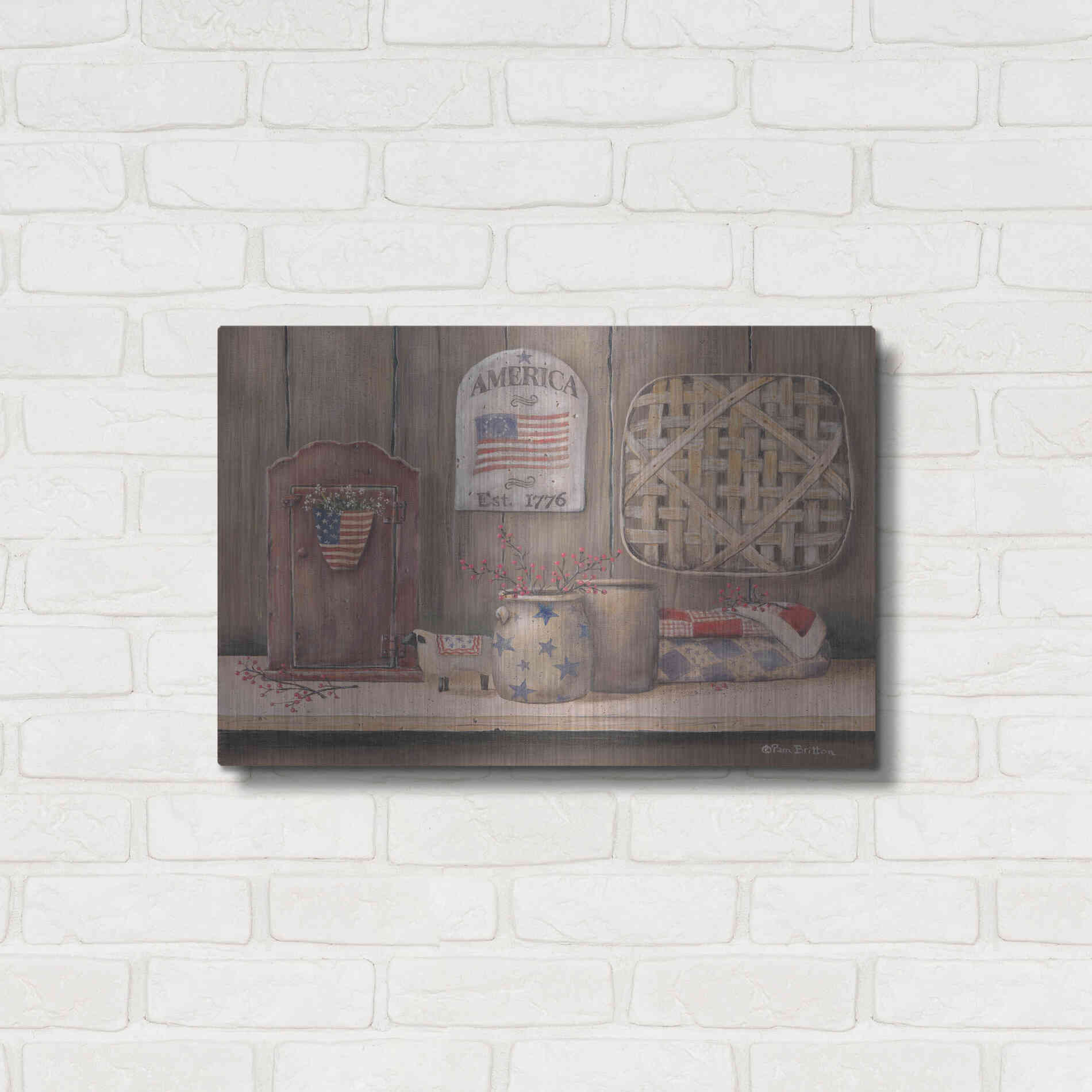 Luxe Metal Art 'America Est. 1776' by Pam Britton, Metal Wall Art,24x16