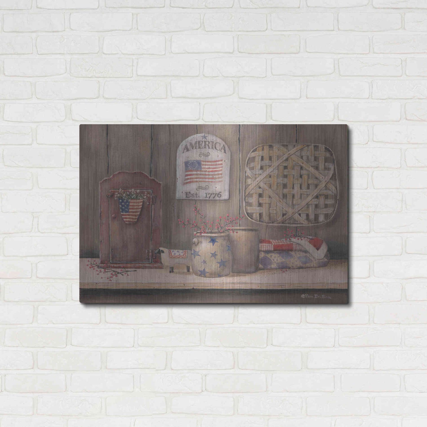 Luxe Metal Art 'America Est. 1776' by Pam Britton, Metal Wall Art,36x24