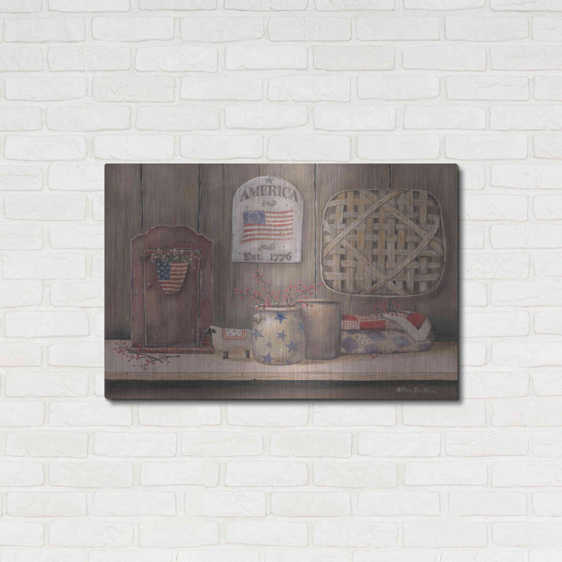 Luxe Metal Art 'America Est. 1776' by Pam Britton, Metal Wall Art,36x24