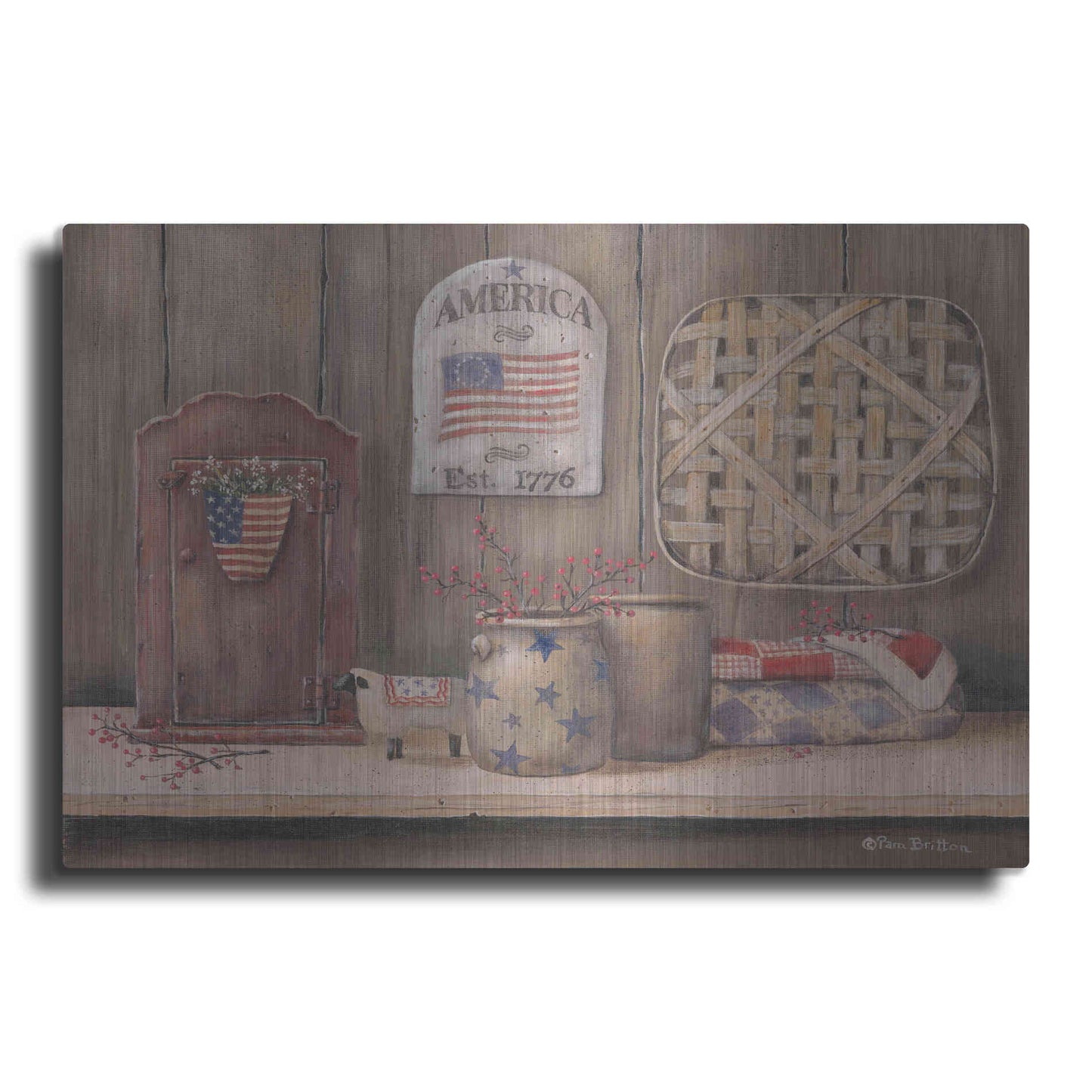 Luxe Metal Art 'America Est. 1776' by Pam Britton, Metal Wall Art
