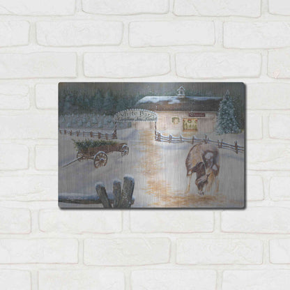 Luxe Metal Art 'White Barn Tree Farm' by Pam Britton, Metal Wall Art,16x12