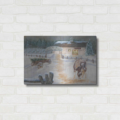 Luxe Metal Art 'White Barn Tree Farm' by Pam Britton, Metal Wall Art,24x16