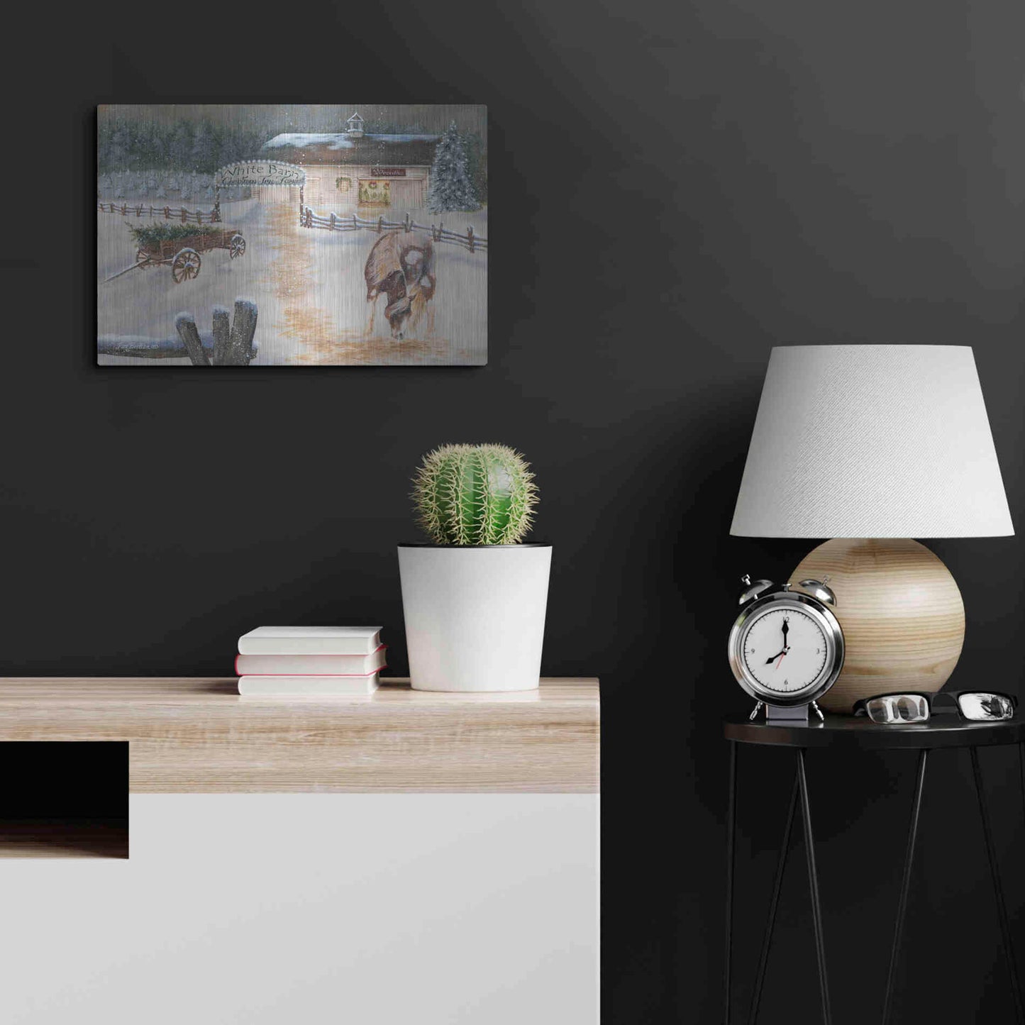 Luxe Metal Art 'White Barn Tree Farm' by Pam Britton, Metal Wall Art,24x16