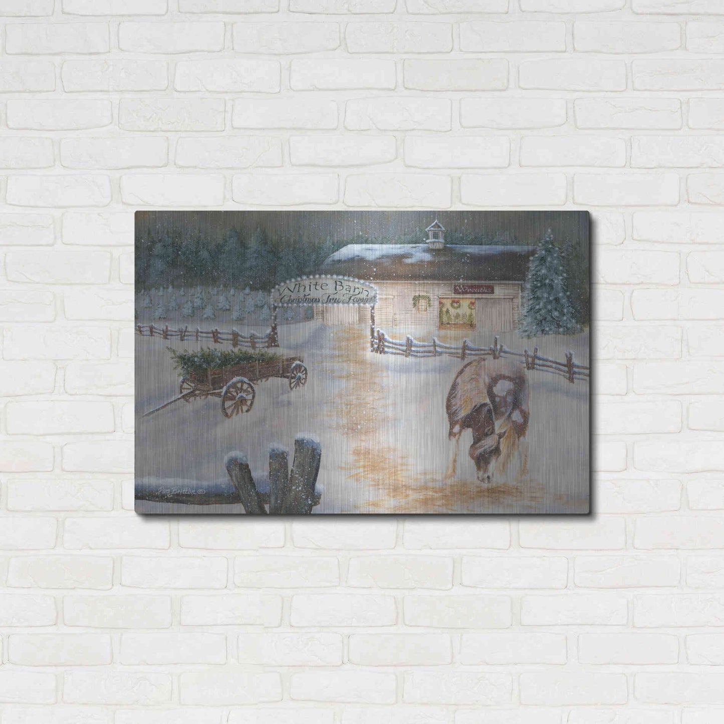 Luxe Metal Art 'White Barn Tree Farm' by Pam Britton, Metal Wall Art,36x24