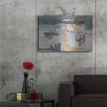 Luxe Metal Art 'White Barn Tree Farm' by Pam Britton, Metal Wall Art,36x24