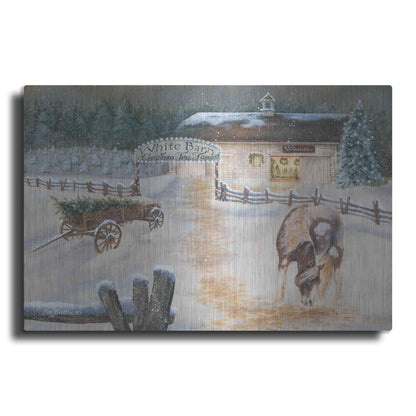 Luxe Metal Art 'White Barn Tree Farm' by Pam Britton, Metal Wall Art