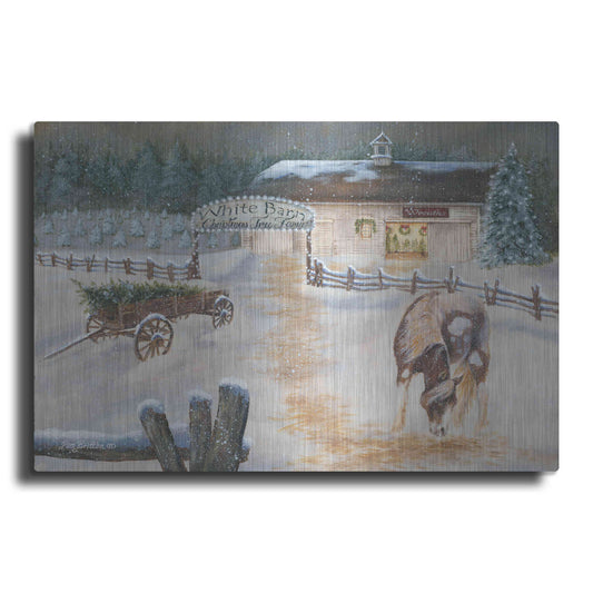 Luxe Metal Art 'White Barn Tree Farm' by Pam Britton, Metal Wall Art