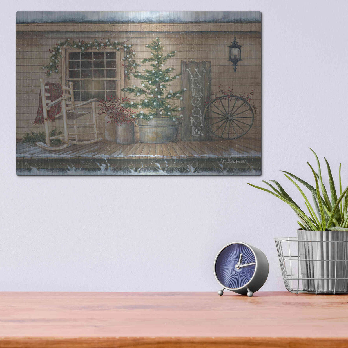Luxe Metal Art 'Winter Country Porch' by Pam Britton, Metal Wall Art,16x12