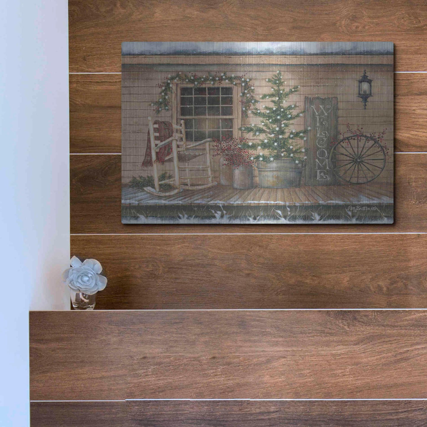 Luxe Metal Art 'Winter Country Porch' by Pam Britton, Metal Wall Art,16x12