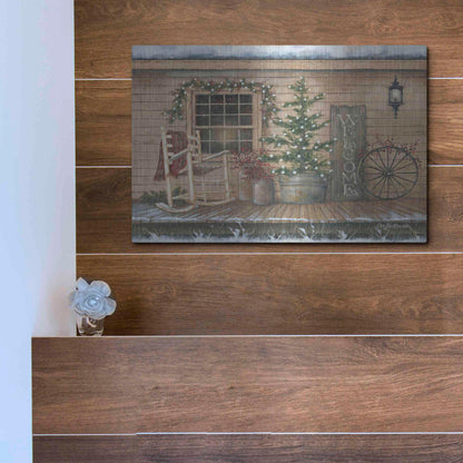 Luxe Metal Art 'Winter Country Porch' by Pam Britton, Metal Wall Art,16x12