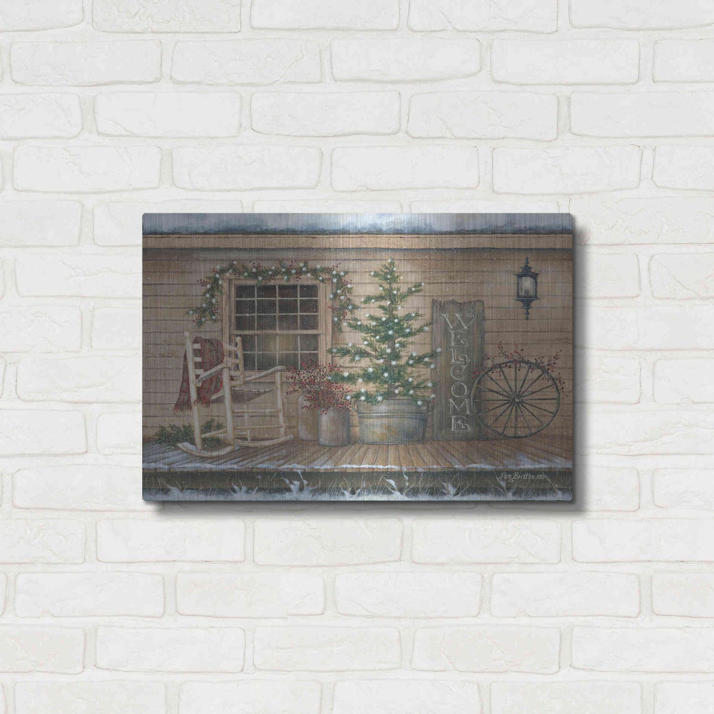 Luxe Metal Art 'Winter Country Porch' by Pam Britton, Metal Wall Art,24x16