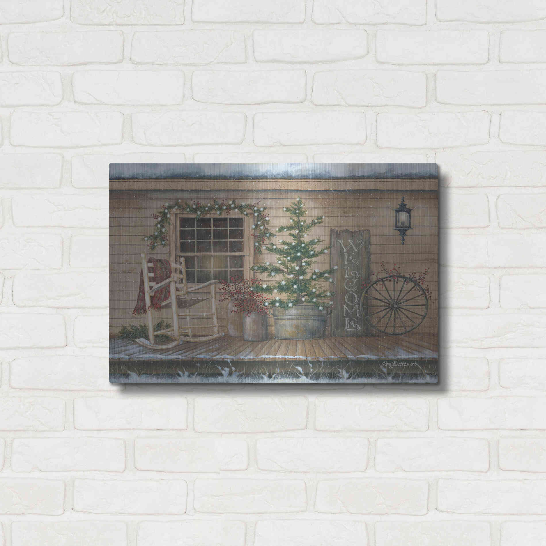 Luxe Metal Art 'Winter Country Porch' by Pam Britton, Metal Wall Art,24x16