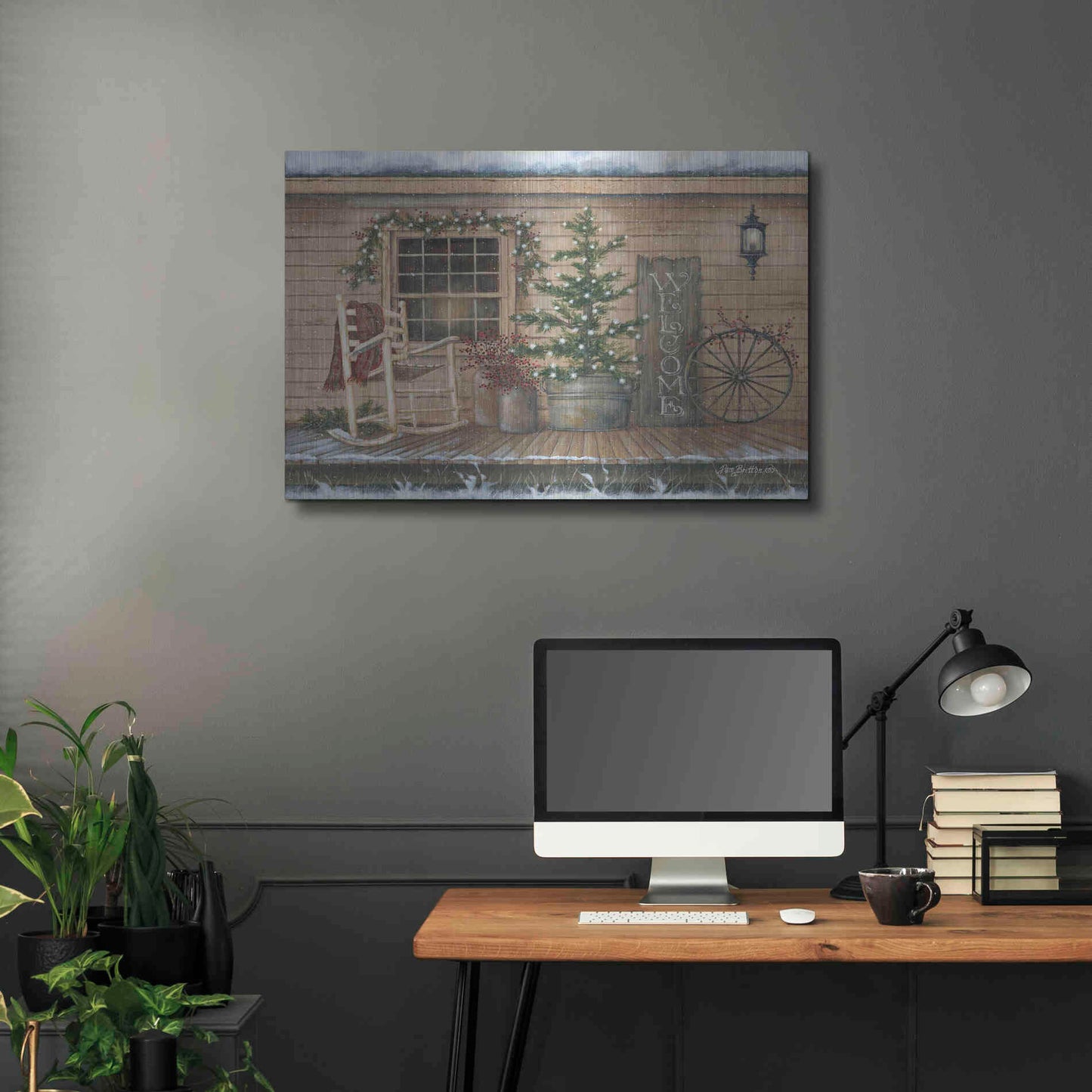 Luxe Metal Art 'Winter Country Porch' by Pam Britton, Metal Wall Art,36x24