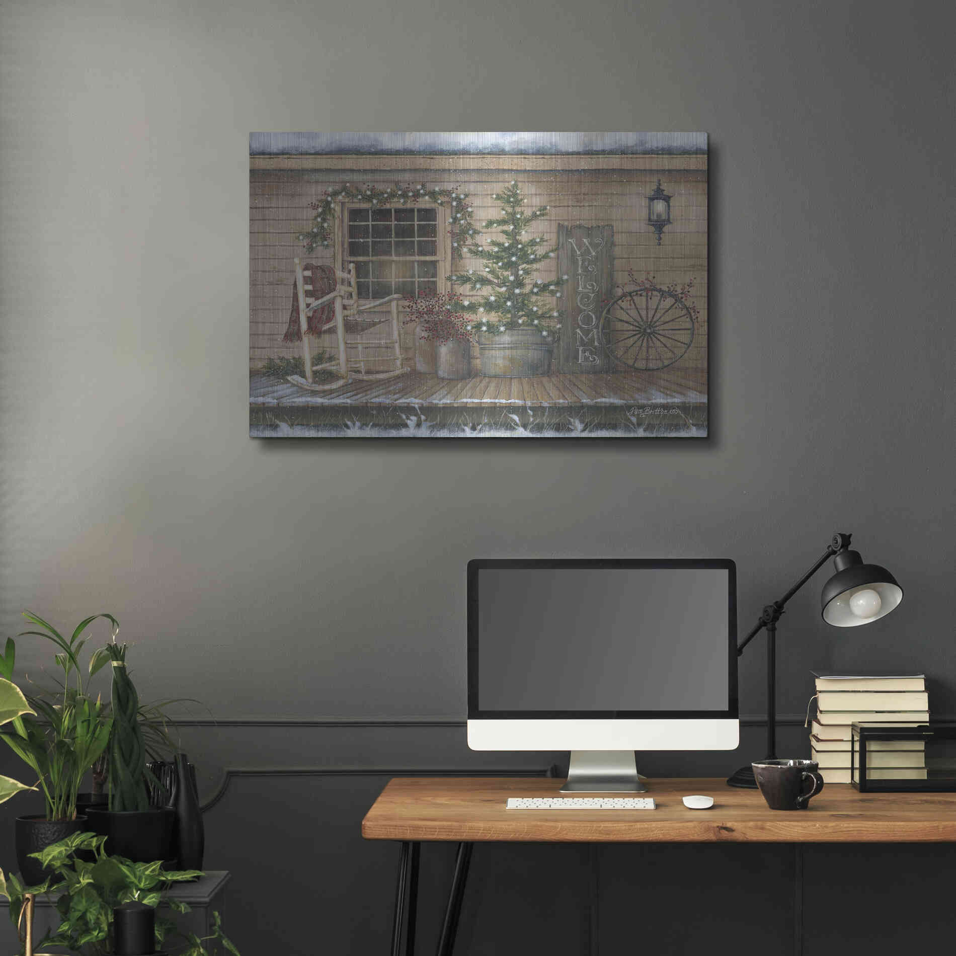 Luxe Metal Art 'Winter Country Porch' by Pam Britton, Metal Wall Art,36x24