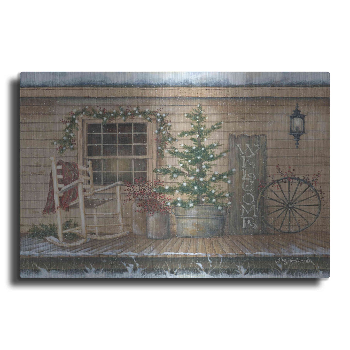Luxe Metal Art 'Winter Country Porch' by Pam Britton, Metal Wall Art