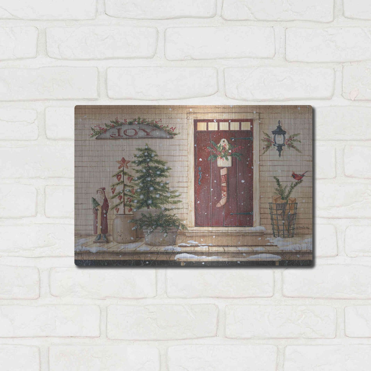 Luxe Metal Art 'Folk Art Santa Porch' by Pam Britton, Metal Wall Art,16x12