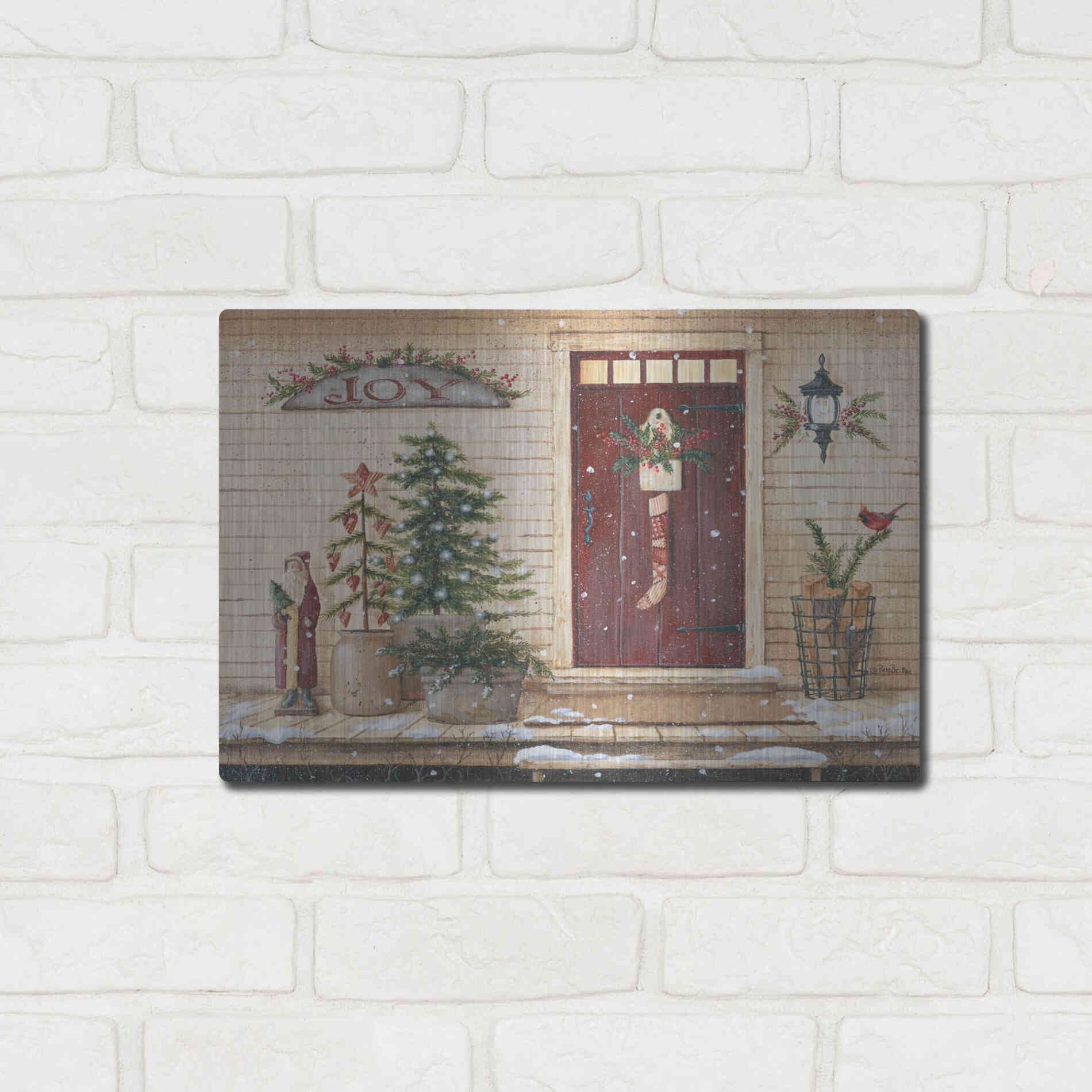 Luxe Metal Art 'Folk Art Santa Porch' by Pam Britton, Metal Wall Art,16x12