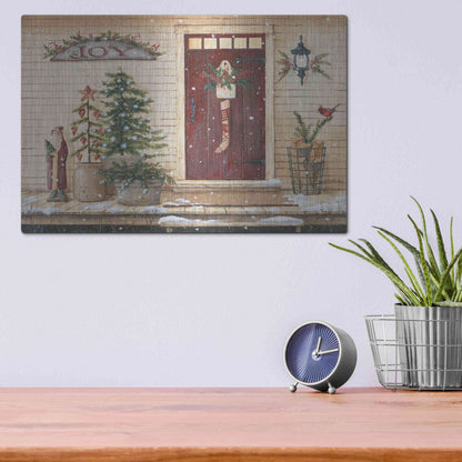 Luxe Metal Art 'Folk Art Santa Porch' by Pam Britton, Metal Wall Art,16x12