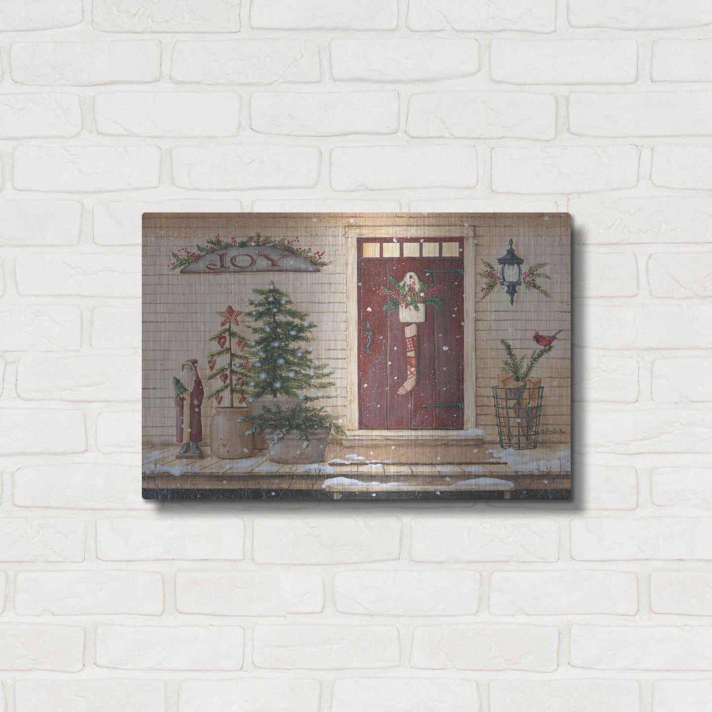 Luxe Metal Art 'Folk Art Santa Porch' by Pam Britton, Metal Wall Art,24x16