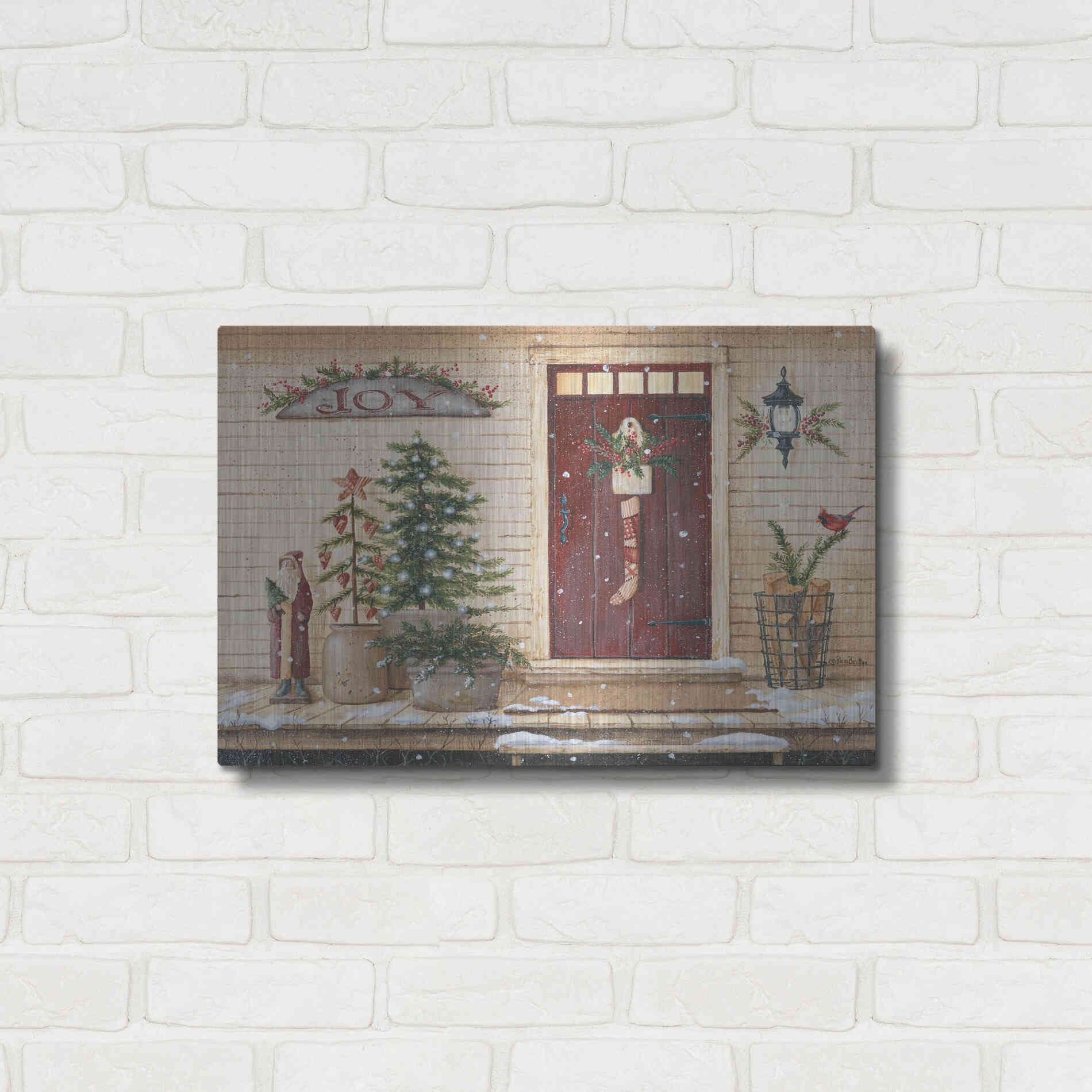 Luxe Metal Art 'Folk Art Santa Porch' by Pam Britton, Metal Wall Art,24x16