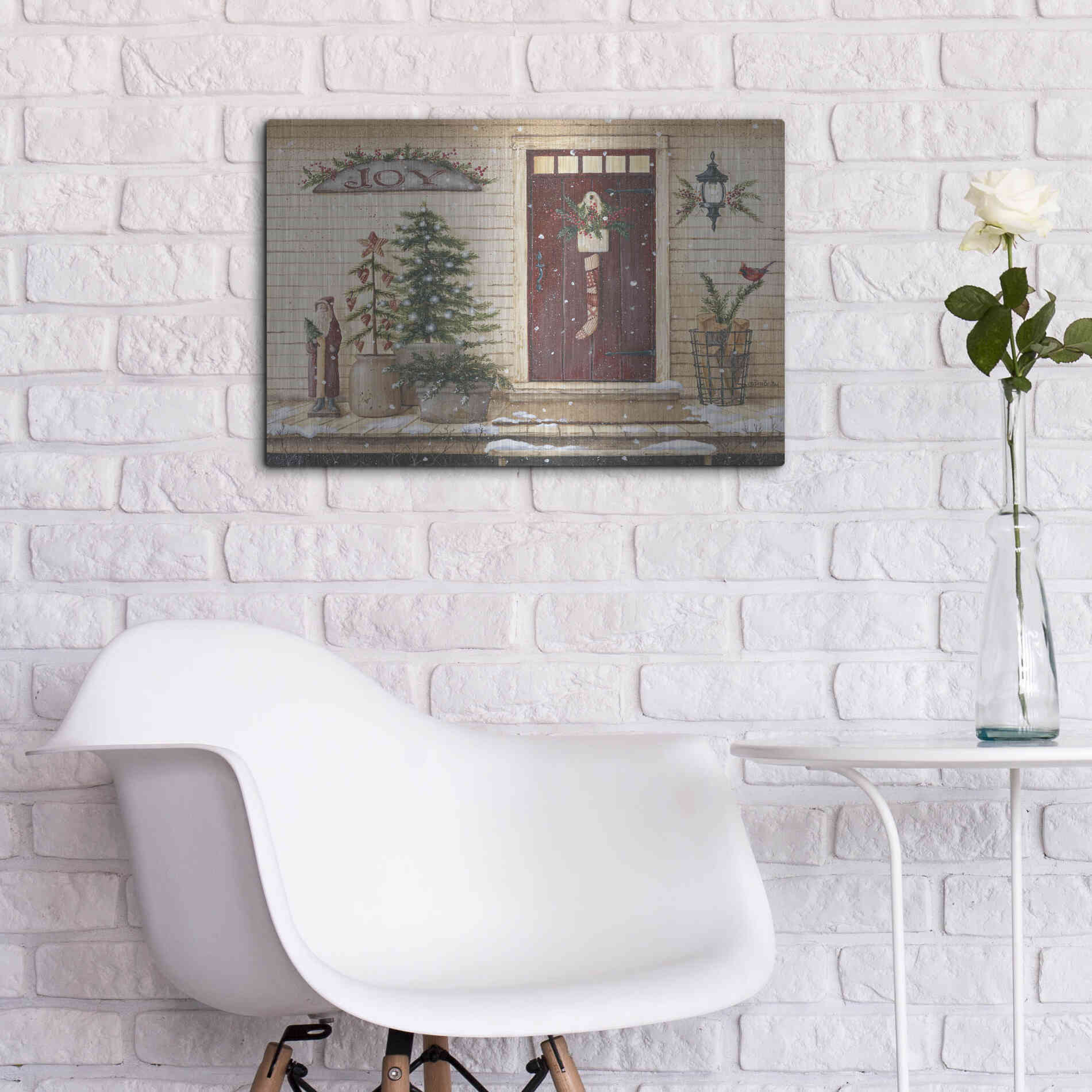 Luxe Metal Art 'Folk Art Santa Porch' by Pam Britton, Metal Wall Art,24x16