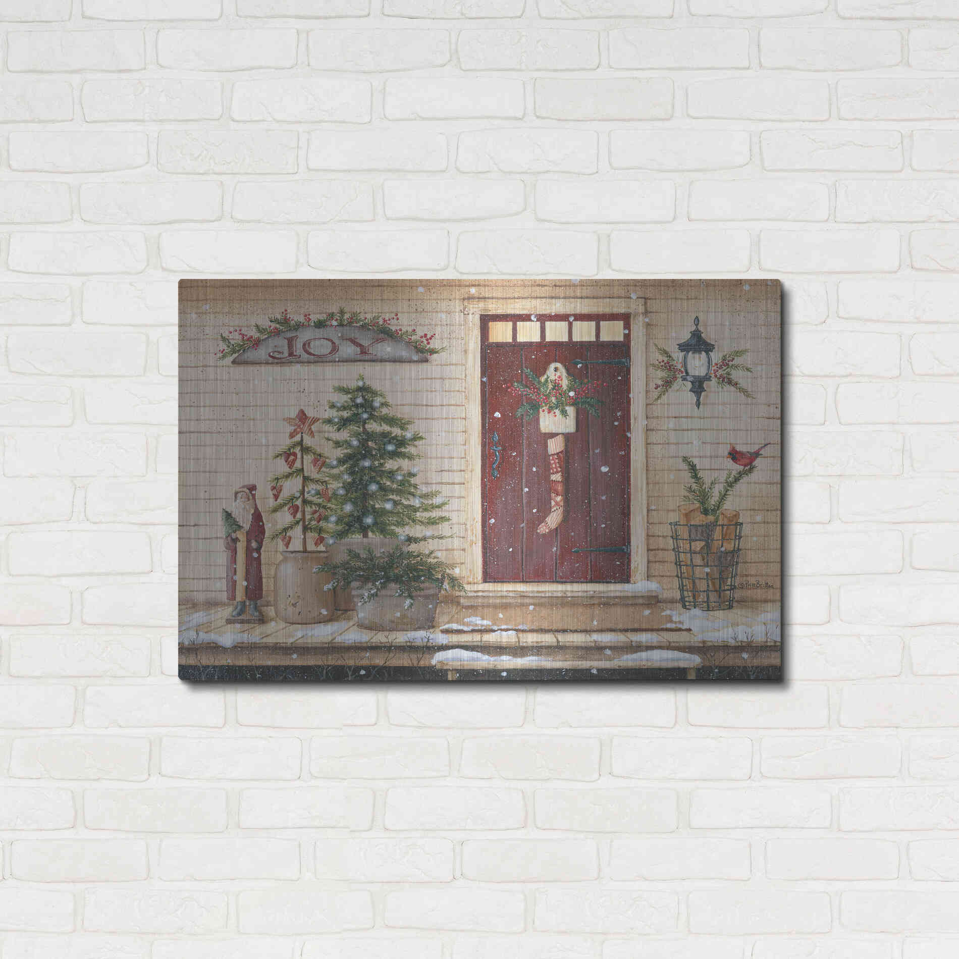 Luxe Metal Art 'Folk Art Santa Porch' by Pam Britton, Metal Wall Art,36x24