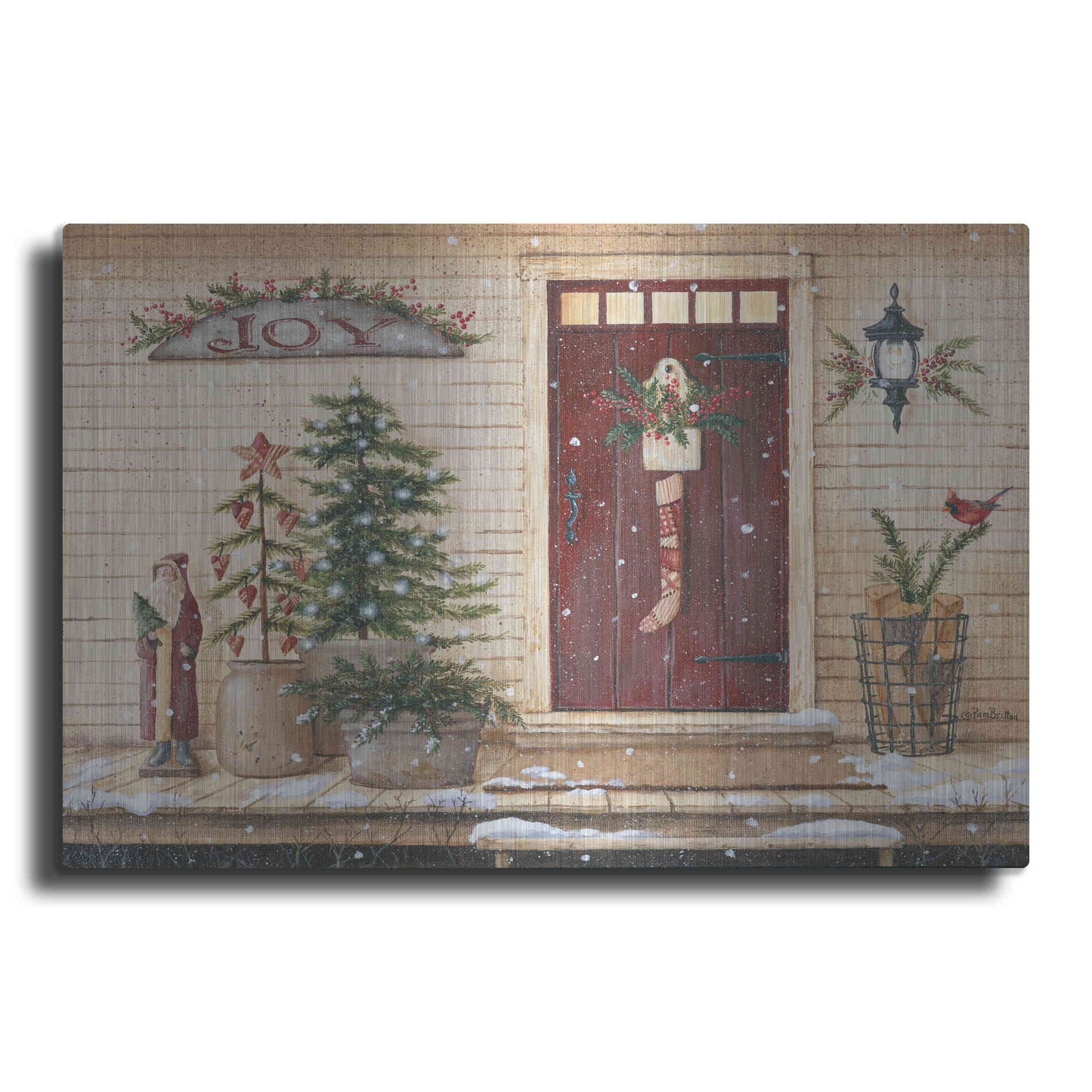 Luxe Metal Art 'Folk Art Santa Porch' by Pam Britton, Metal Wall Art