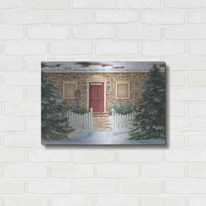 Luxe Metal Art 'Stone Cottage Winter Beauty' by Pam Britton, Metal Wall Art,24x16