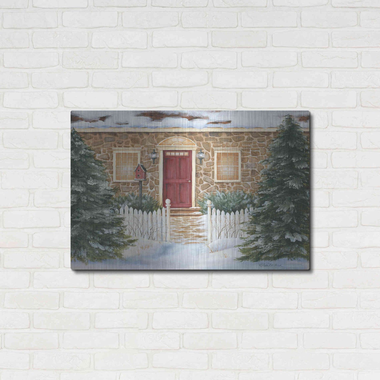 Luxe Metal Art 'Stone Cottage Winter Beauty' by Pam Britton, Metal Wall Art,36x24