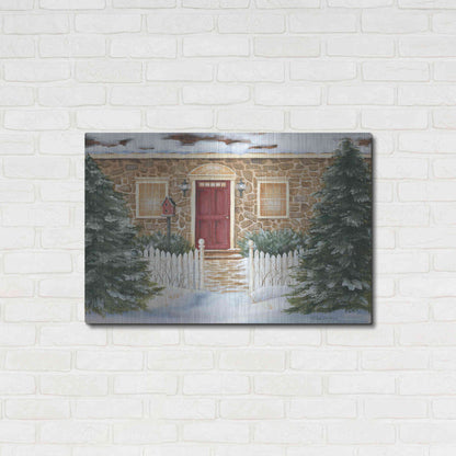 Luxe Metal Art 'Stone Cottage Winter Beauty' by Pam Britton, Metal Wall Art,36x24