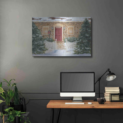 Luxe Metal Art 'Stone Cottage Winter Beauty' by Pam Britton, Metal Wall Art,36x24