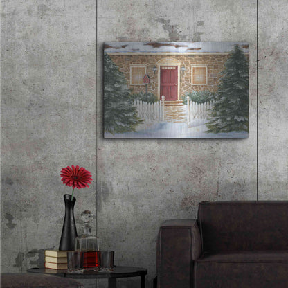 Luxe Metal Art 'Stone Cottage Winter Beauty' by Pam Britton, Metal Wall Art,36x24