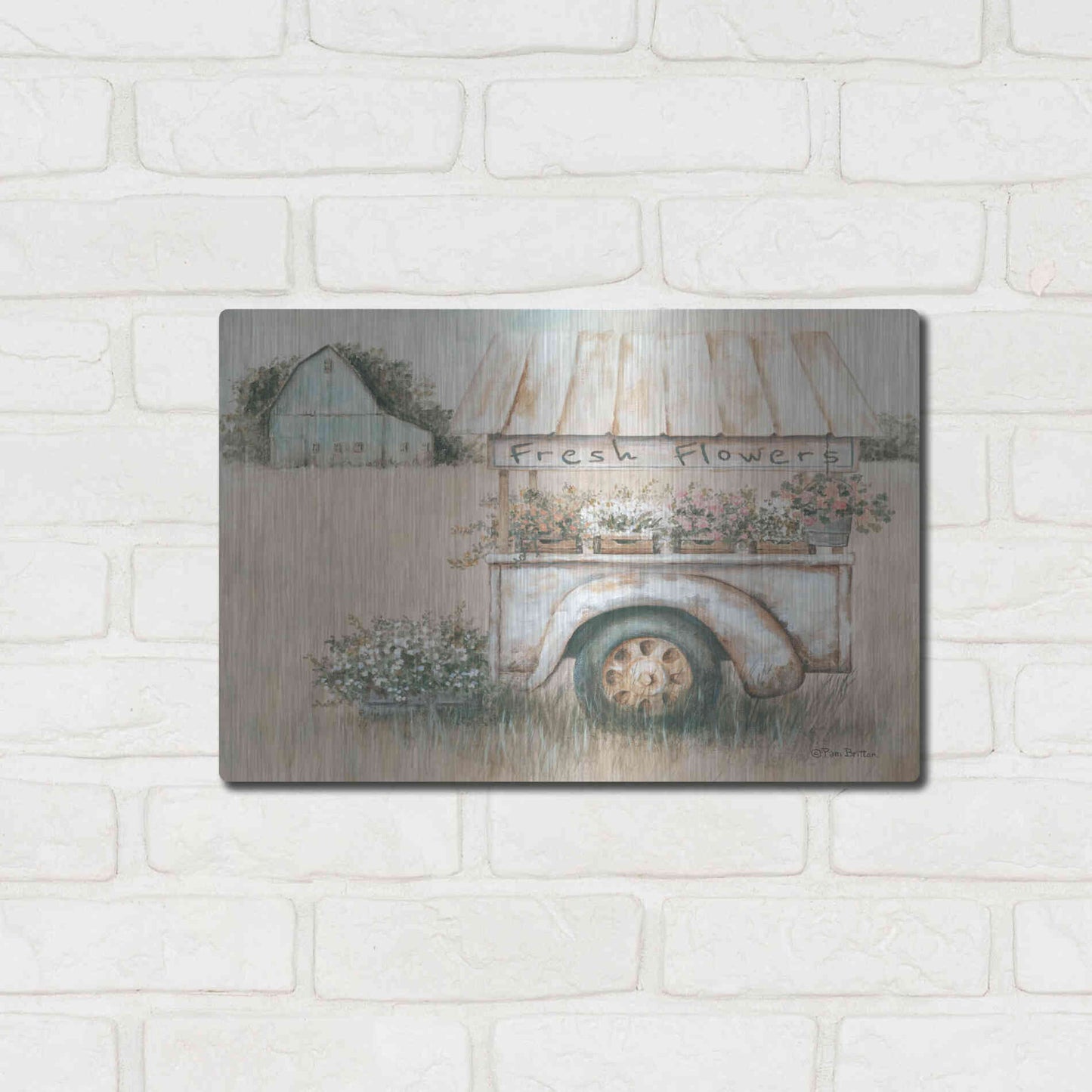 Luxe Metal Art 'Fresh Flowers for Sale' by Pam Britton, Metal Wall Art,16x12